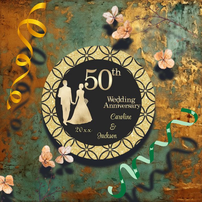 50th Gold Couple Wedding Anniversary Glitter Classic Round Sticker (Creator Uploaded)
