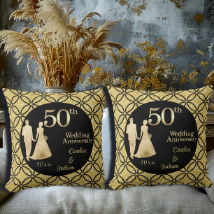 50th Gold Couple Wedding Anniversary Glitter Cushion