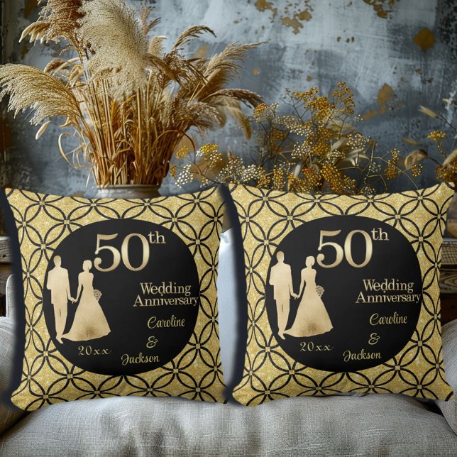 50th Gold Couple Wedding Anniversary Glitter Cushion (Creator Uploaded)