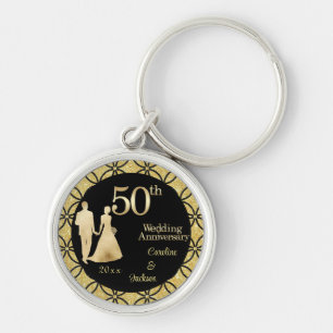 50th Gold Couple Wedding Anniversary Glitter Key Ring