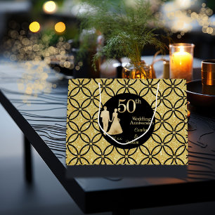 50th Gold Couple Wedding Anniversary Glitter Large Gift Bag