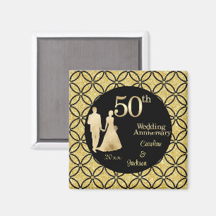 50th Gold Couple Wedding Anniversary Glitter Magnet