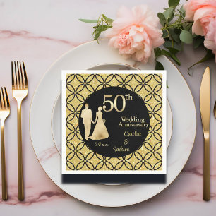 50th Gold Couple Wedding Anniversary Glitter Napkin