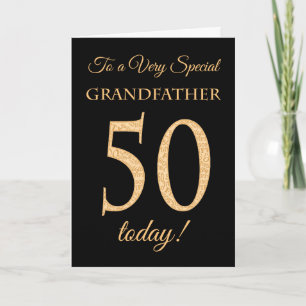 50th Gold-effect on Black, Grandfather Birthday Card