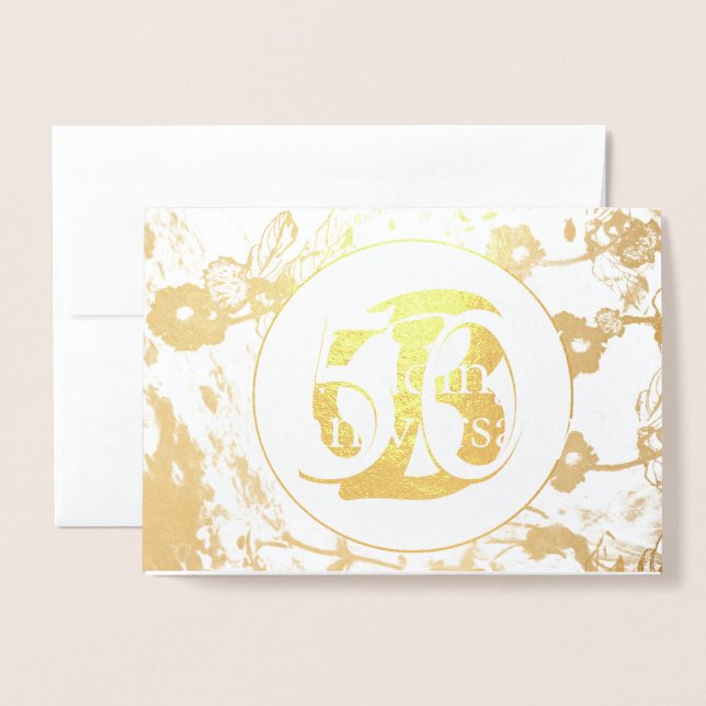 50th Gold Foil Wedding Floral Blank Card (Front With Envelope)