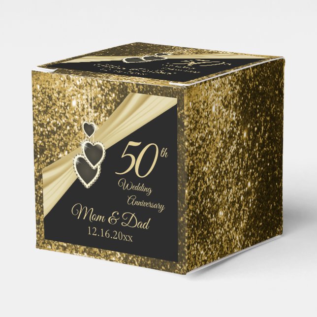 50th Gold Glitter Anniversary Favour Box (Front Side)