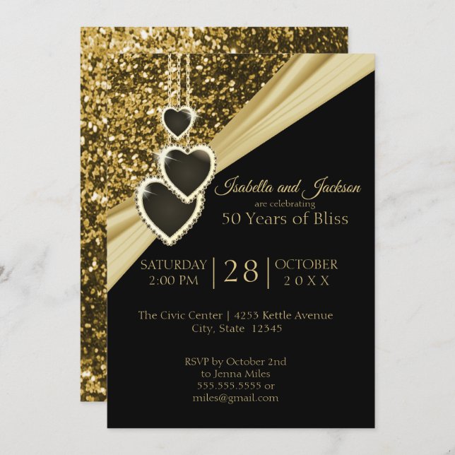 50th Gold Glitter Anniversary Invitation (Front/Back)