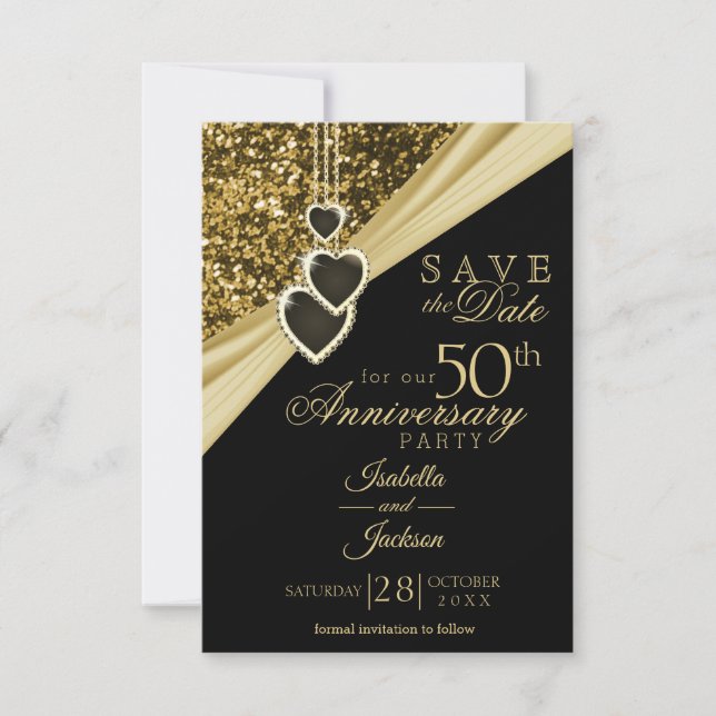 50th Gold Glitter Anniversary - Save the Date (Front)