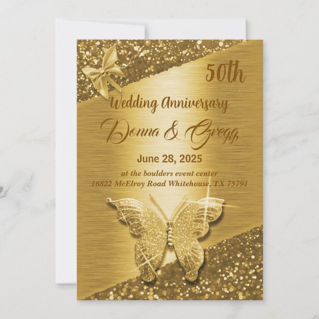 50th gold save the date wedding anniversary invitation (Front)