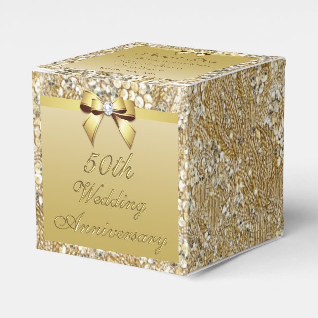50th Gold Wedding Anniversary Custom Thank You Favour Box (Front Side)