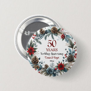 50th Gold Wedding Anniversary Elegant Winter 6 Cm Round Badge