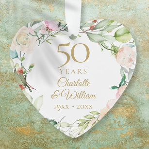 50th Gold Wedding Anniversary Floral Keepsake Ornament