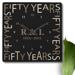 50th Gold Wedding Anniversary Gift Square Wall Clock