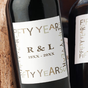 50th Gold Wedding Anniversary Gift (White) Wine Label