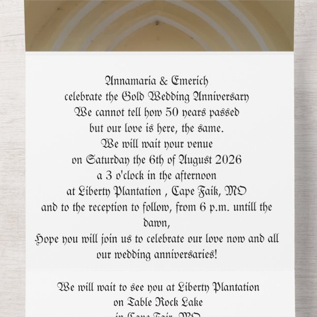 50th gold wedding anniversary invitation   (Inside Middle)