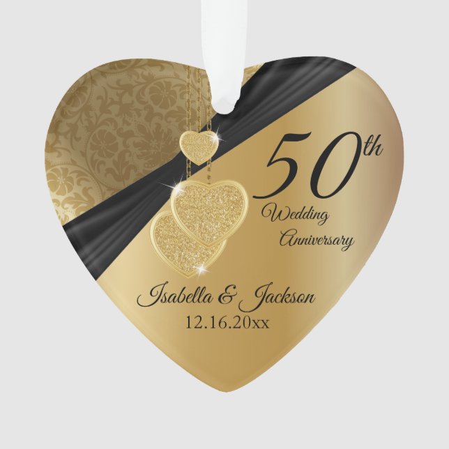 50th Gold Wedding Anniversary Keepsake Design Ornament (Front)