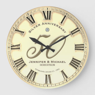 50th Gold Wedding Anniversary Large Clock