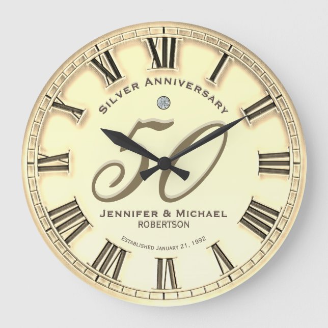50th Gold Wedding Anniversary Large Clock (Front)
