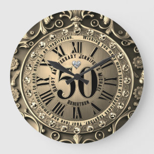 50th Gold Wedding Anniversary Large Clock