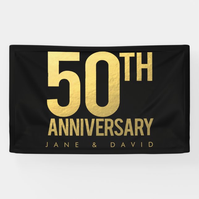 50th Gold Wedding Anniversary Party Wall Banner (Horizontal)