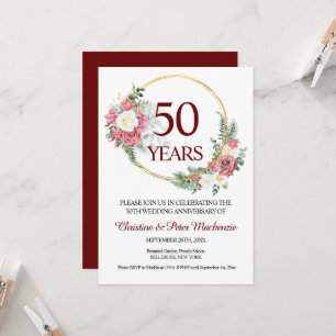 50th Gold Wedding Anniversary Roses Invitation