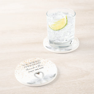 50th gold wedding anniversary with white swans coaster