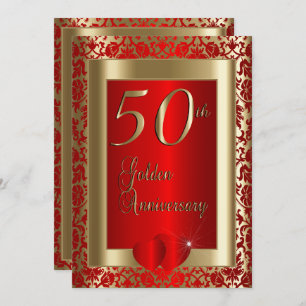 50th Golden and Red Wedding Anniversary   DIY Text Invitation