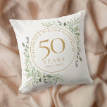 50th Golden Anniversary Chic Watercolour Greenery Cushion<br><div class="desc">Featuring delicate soft watercolour country garden greenery,  this chic botanical 50th wedding anniversary pillow can be personalised with your special anniversary information in elegant gold text. Designed by Thisisnotme©</div>