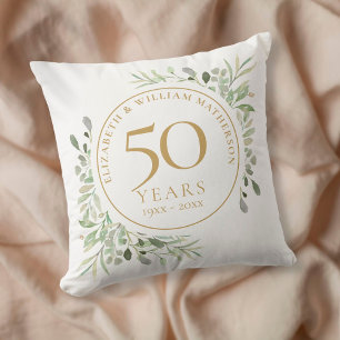 50th Golden Anniversary Chic Watercolour Greenery Cushion