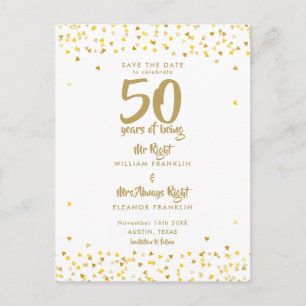 50th Golden Anniversary Mr Mrs Right Save the Date Announcement Postcard
