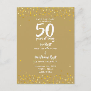 50th Golden Anniversary Mr Mrs Right Save the Date Announcement Postcard