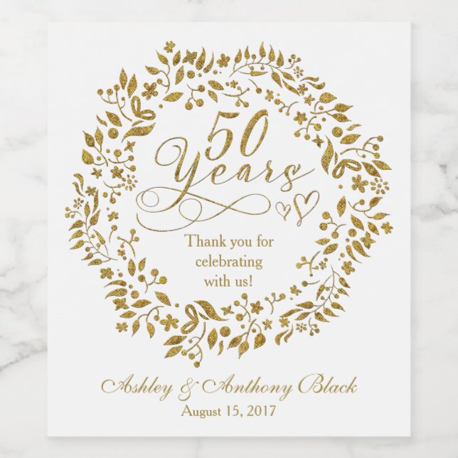 50th Golden Anniversary Personalised Wine Label (Single Label)