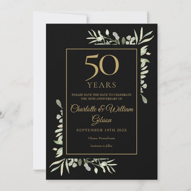 50th Golden Anniversary Save the Date Gold Black (Front)