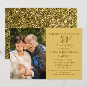 50th Golden Anniversary Surprise Party Glitter Invitation