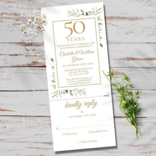 50th Golden Anniversary Wedding Greenery RSVP Invitation (Creator Uploaded)