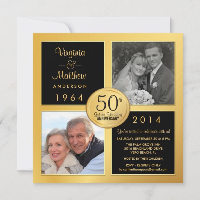 50th Golden Anniversary with Past & Present Photos Invitation (Front)