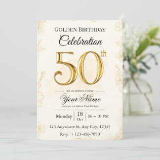 50th Golden Birthday Invitation