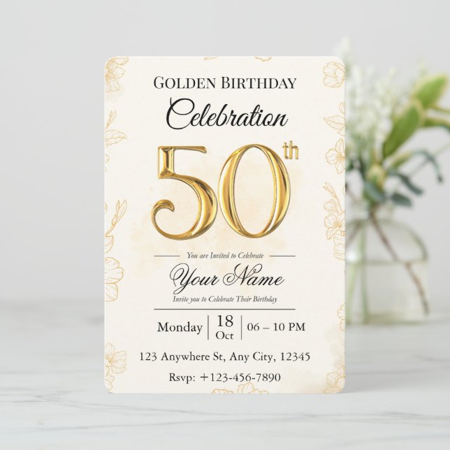 50th Golden Birthday Invitation  (Standing Front)