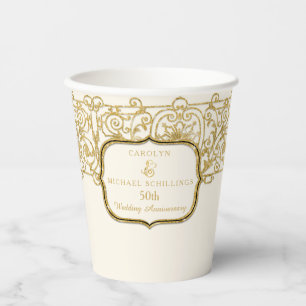 50th Golden Fiftieth Anniversary Gold Glitter  Paper Cups
