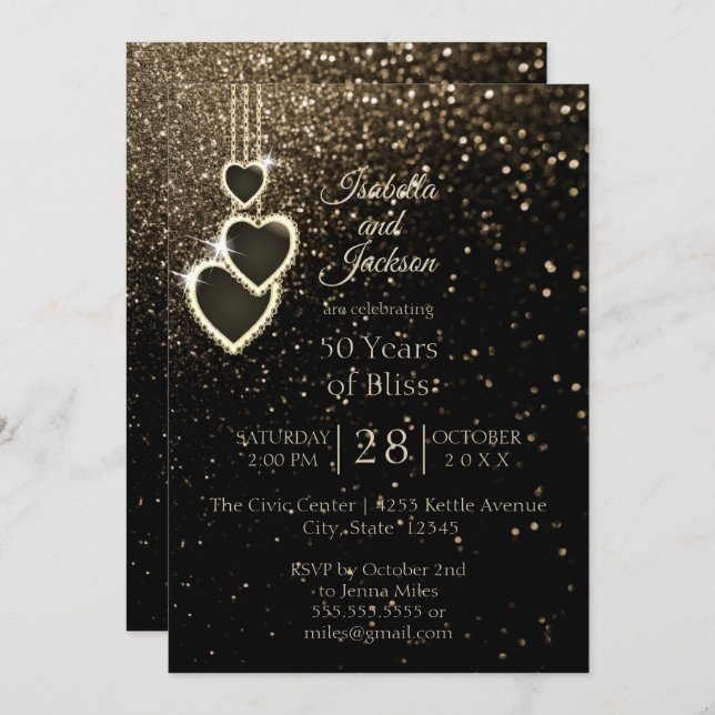 50th Golden Glitter Anniversary Invitation (Front/Back)