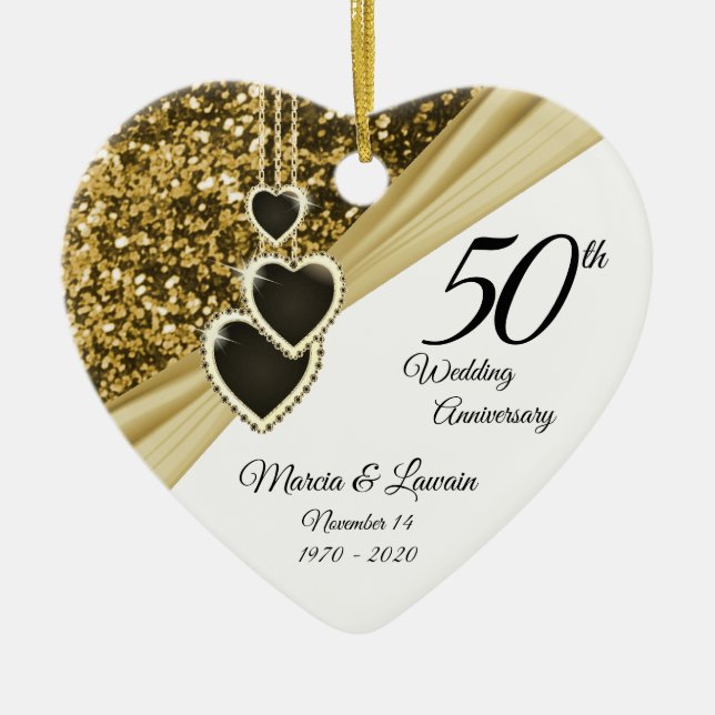 50th Golden Glitter Anniversary - Print Both Sides Ceramic Tree Decoration (Front)