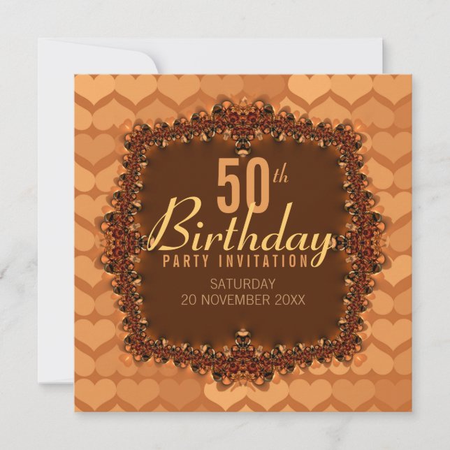 50th Golden Hearts Birthday Party Invitations (Front)