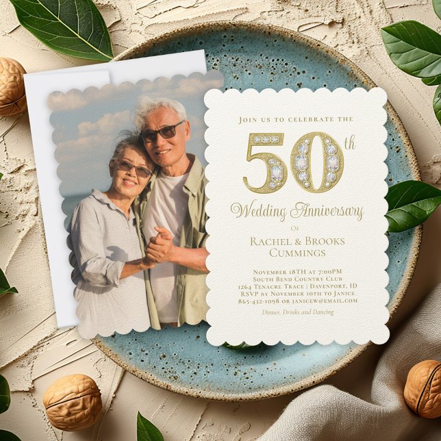 50th Golden Photo Wedding Anniversary Party Invitation (Creator Uploaded)