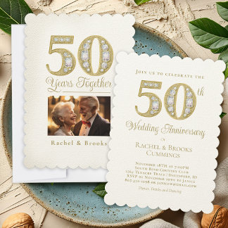 50th Golden Photo Wedding Anniversary Party Invitation