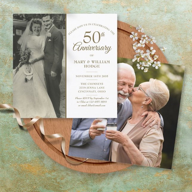 50th Golden Wedding Anniversary 2 Photo Square Invitation (Creator Uploaded)