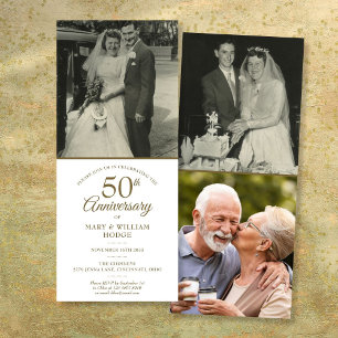 50th Golden Wedding Anniversary 3 Photo Invitation