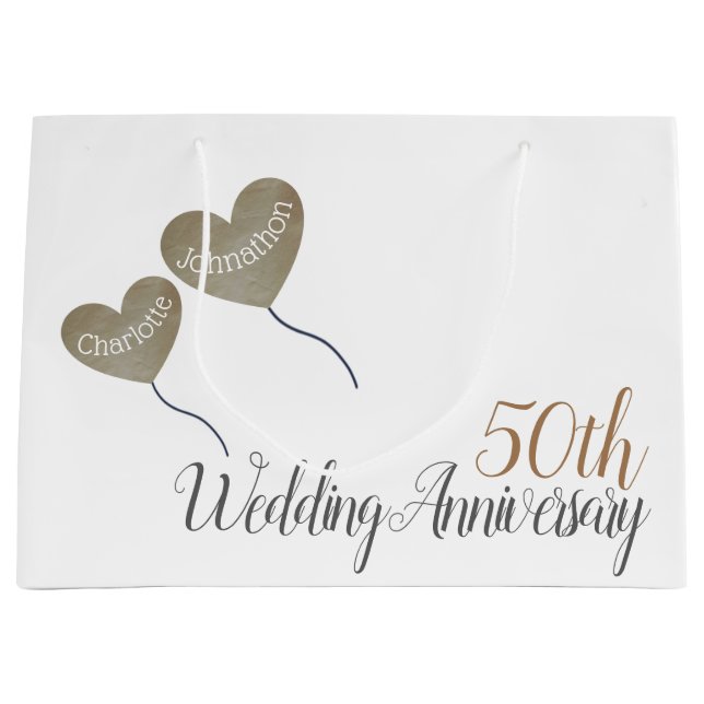 50th golden Wedding Anniversary balloon Large Gift Bag (Front)