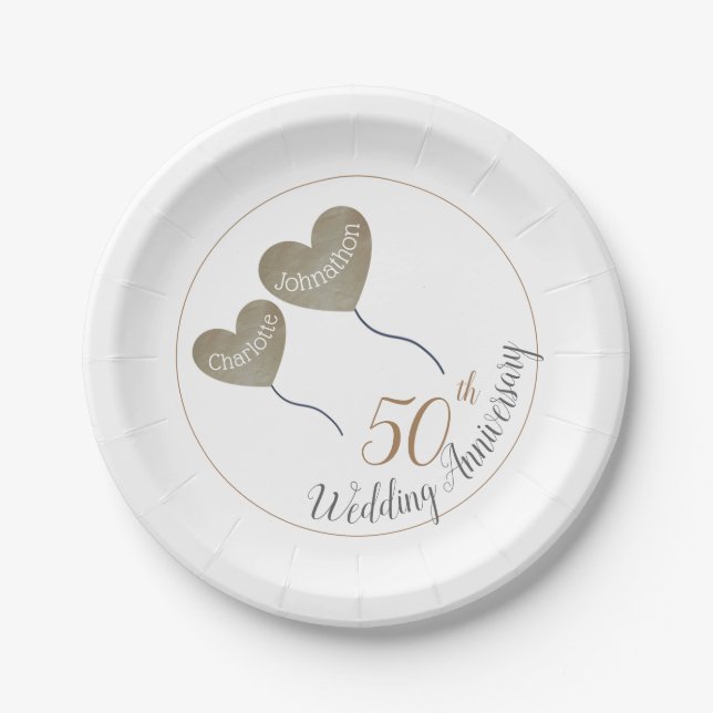 50th Golden Wedding Anniversary balloon Paper Plate (Front)