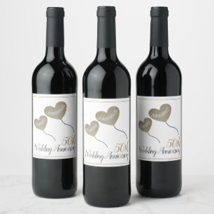 50th Golden Wedding Anniversary balloon Wine Label