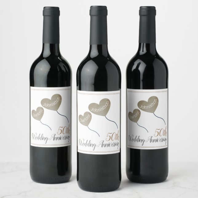 50th Golden Wedding Anniversary balloon Wine Label (Bottles)